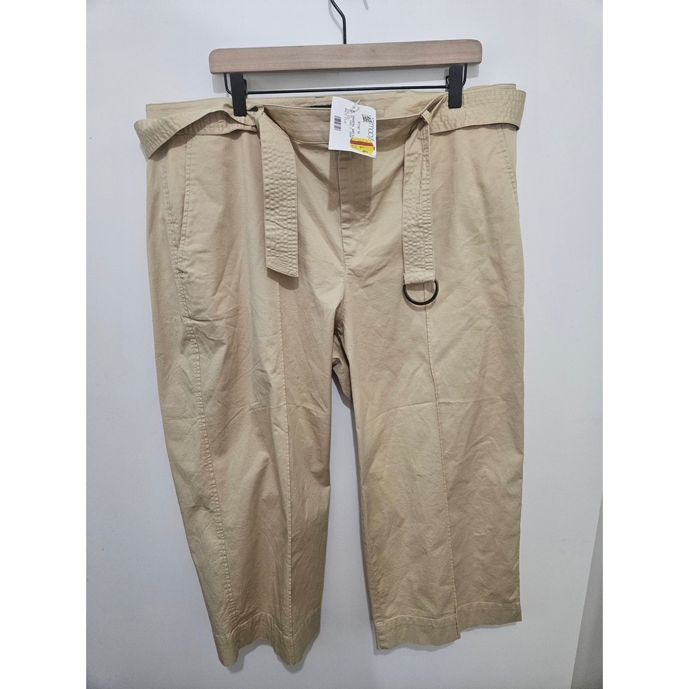 Lauren Ralph Lauren Khaki Belted Cropped Pants 16W Beige Stretch Cotton 20321